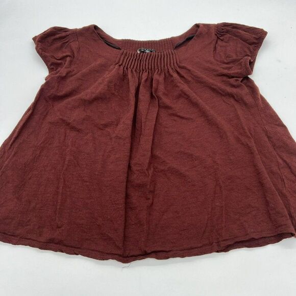 Theory Women’s Wool Blend Short Sleeve Top pleated red Size Large - Picture 1 of 5